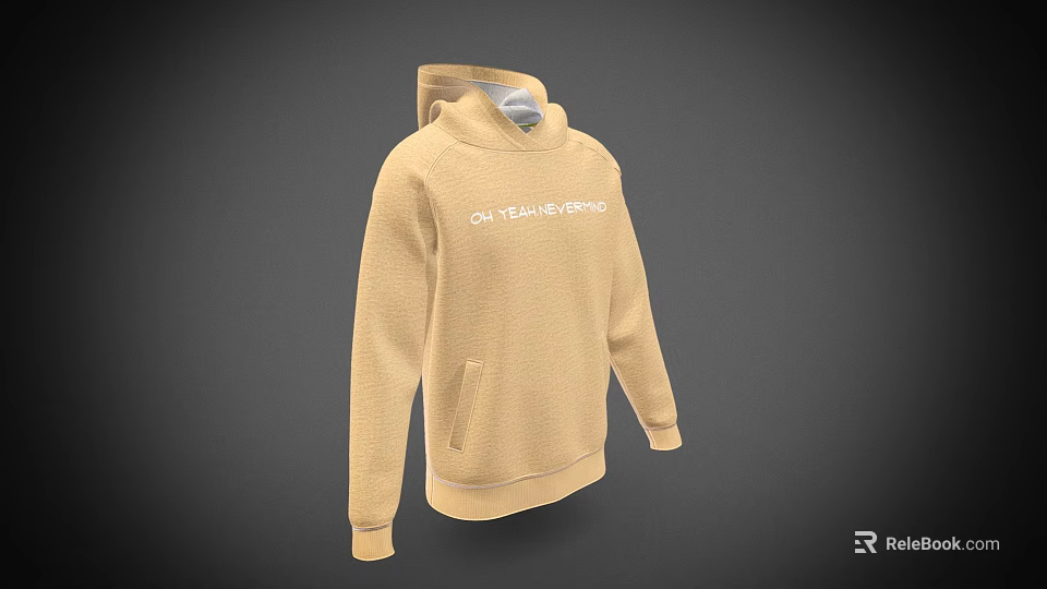 Tan Casual Hoodie With OL TRAVEL APPRO Text And Kangaroo Pocket 3d model 