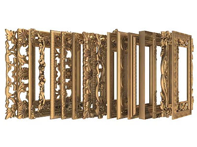 Golden Ornate Picture Frames With Various Carved Designs And Decorative Styles 3d model