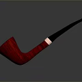 Red Wooden Smoking Pipe With Black Stem And Metal Band Design