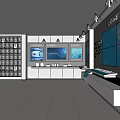 Corporate Exhibition Hall Interior With Digital Displays Information Counters And Technology Platform 3d model