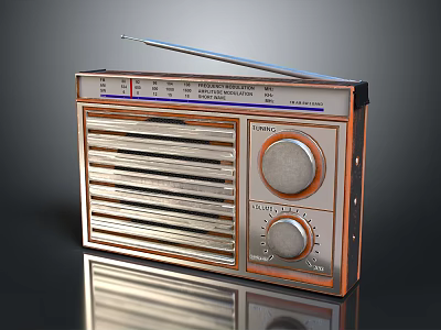 Vintage Retro Radio Speaker With Metal Casing FM Dial And Antenna 3d model