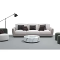 Modern Sofa Coffee Table Combination With Light Colored Upholstery Marble Top And Stools 3d model