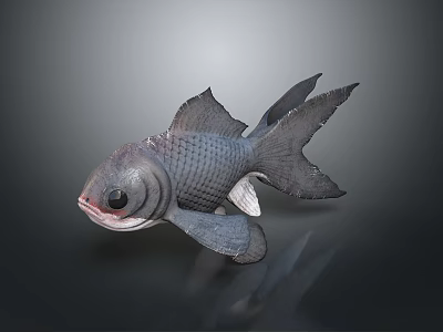 Dark Colored Fish With Large Eyes And Detailed Scales On Dark Background 3d model