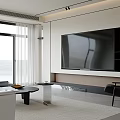 Modern Living And Dining Room Interior With Large Windows White Sofa Coffee Table And Rug
