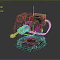Mechanical Weapon with Metal Components Red Yellow Details 3D Rendered Industrial Design