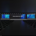 Modern Ballroom Interior With Large Screens Arranged Seats And Colorful Stage Lighting