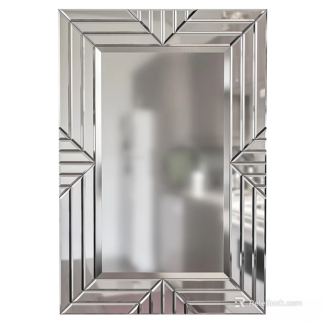 Decorative Silver Frame Mirror With Geometric Patterns For Modern Wall Decor 3d model 