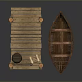 Rustic Wooden Dock with Barrel Crate Lantern and Small Boat 3d model