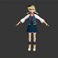 3D Animated Girl Character With Blonde Curly Hair Blue Cap Blue Skirt And Open Arms