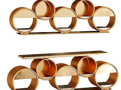 Modern Gold Entryway Side Cabinet With Circular Metal Frame Shelf Design 3d model