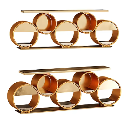 Modern Gold Entryway Side Cabinet With Circular Metal Frame Shelf Design 3d model