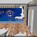 China Telecom 5G Stage with Blue Lighting Light Beams and Round Tables in Banquet Hall