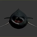Realistic 3D Whale Model with Teal and White Coloration and Open Mouth on Gray Background