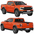 Orange Ford Ranger Pickup Truck With Off Road Tires Front Face And Rear Bed Design