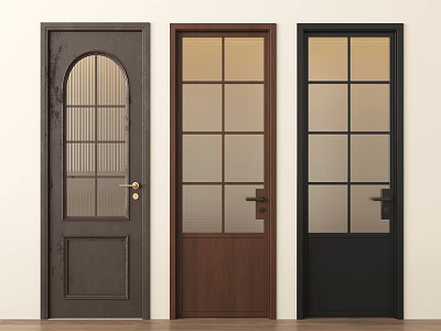 Three Stylish Hinged Doors with Glass Panels in Dark Brown Medium Brown and Black 3d model