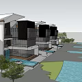 Modern Waterfront Townhouse With Glass Facade Outdoor Terrace And Lush Trees