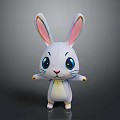 White Cartoon Rabbit Plush Toy With Big Blue Eyes Pink Ears Yellow Belly Orange Paws