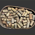 Assorted Wine Corks Collected In Wooden Bowl For Decorative Use 3d model