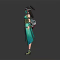 3D Female Fantasy Character With Green Blue Outfit Mask And Creature Inspired Features