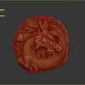 Traditional Round Carved Dragon Ornament With Brownish Yellow Hue And Intricate Scales