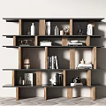 Modern Wooden Bookcase With Multiple Shelves Books Decorative Items Green Plant And Ornaments