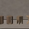 Modern Wooden Stools With Different Geometric Designs And Natural Oak Material 3d model