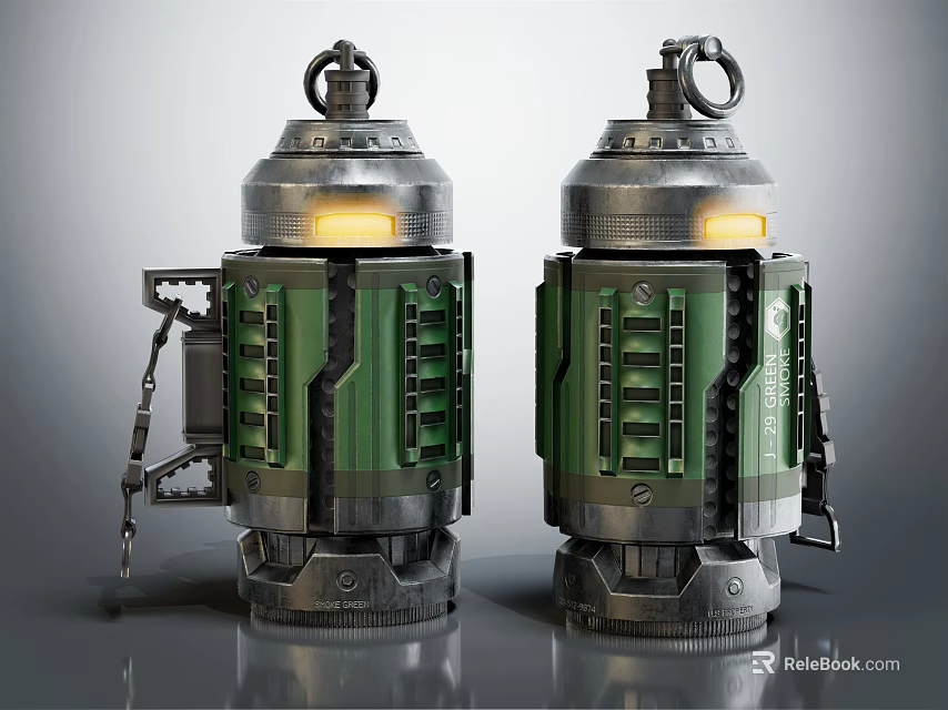 Dual Green Metal Explosive Weapons With Top Ring Luminous Light And Mechanical Structure 3d model