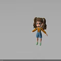 3D Cartoon Girl Character With Brown Hair Pigtails Blue Eyes Orange Top And Green Shoes
