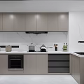 Modern Kitchen Interior With Gray Cabinets White Marble Walls Stove Oven And Sink