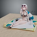 Pink Hair Anime Game Character Figure With Heart Shaped Sunglasses Sitting On Mat And Chick Toys