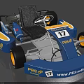 Blue And Yellow Racing Go Kart With PBS Logo Number 17 And Black Seat
