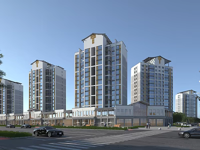 New Chinese commercial street commercial residential slope roof residential 3d model