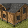 Rustic Log Cabin Exterior With Gabled Roof Wooden Stairs And Stone Foundation