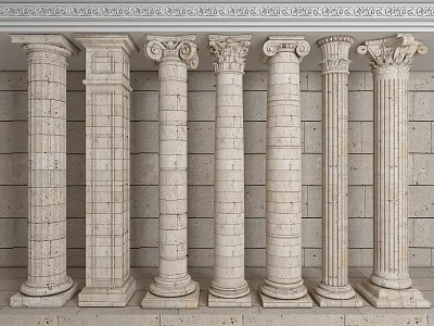 Roman Columns Of Different Designs In Classical Stone Wall Scene 3d model