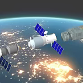 Orbiting Satellites and Space Station Modules Near Earth with Solar Panels