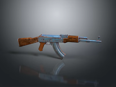 AK Rifle With Wooden Stock Handguard And Metal Barrel On Gray Reflective Background 3d model