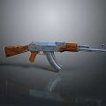 AK Rifle With Wooden Stock Handguard And Metal Barrel On Gray Reflective Background