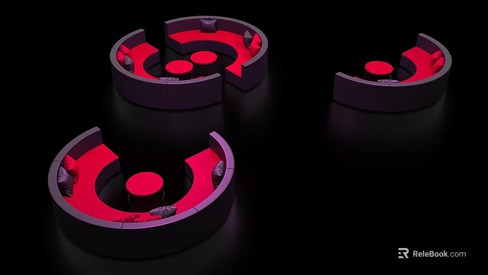 Modern Round Stage Design With Red Seating And Black Curved Structure 3d model