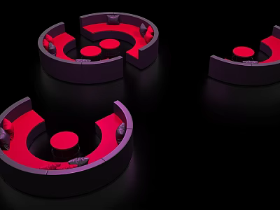Modern Round Stage Design With Red Seating And Black Curved Structure 3d model