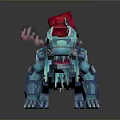 Blue Crystal Mechanical Game Movie Character With Red Elements Horns And Sharp Claws 3d model