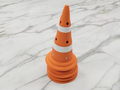 Orange Traffic Cone With Reflective Stripes For Road Safety And Traffic Control Equipment 3d model