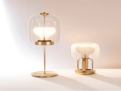 Unique Shaped Table Lamps With Transparent Glass Shade And Gold Base Design 3d model