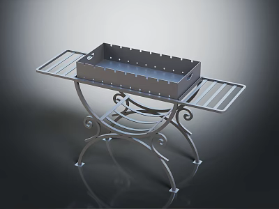 Ornate Metal Stand With Perforated Tray And Decorative Curved Legs 3d model