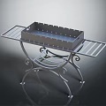 Ornate Metal Stand With Perforated Tray And Decorative Curved Legs