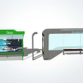 Green Sign Bus Stop With Transparent Shelter Bench And Information