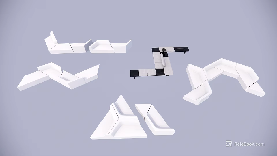 Casual Sofa Combination With Modular White And Black Components In Various Shapes 3d model