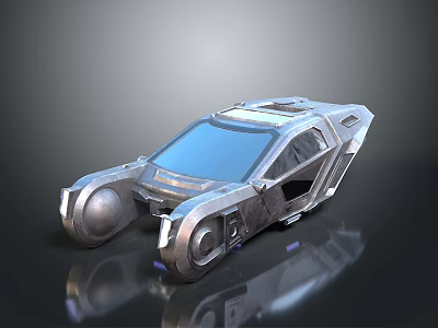 Futuristic Silver Hover Car With Sleek Design And Transparent Blue Windows 3d model