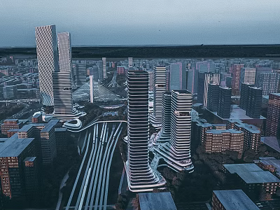 Modern Urban Cityscape With High Rise Buildings And Road Network Layout 3d model