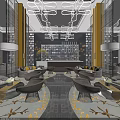 Modern Sales Office Interior With Comfortable Seating Elegant Chandeliers Decorative Walls And Reception Area
