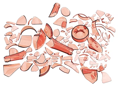 Broken Wine Bottles and Glasses Scattered as Shattered Shards on Surface 3d model